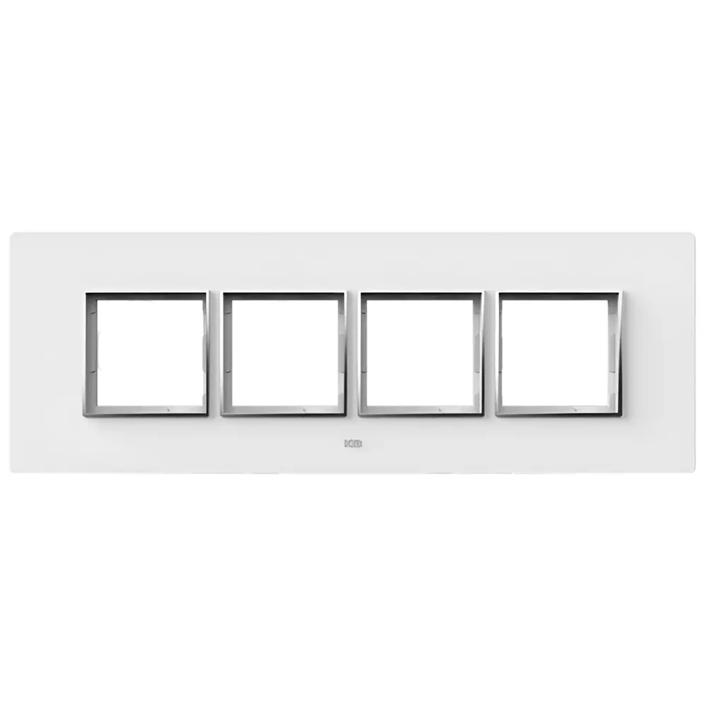 K9 Evoq Cover Plate With Base Frame Stella Chrome 8 Module (Horizontal) White, 9466 (Pack of 10)
