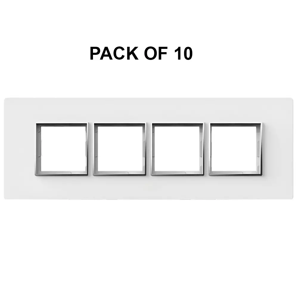 K9 Evoq Cover Plate With Base Frame Stella Chrome 8 Module (Horizontal) White, 9466 (Pack of 10)