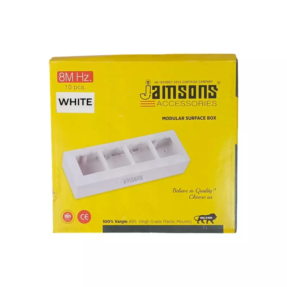 JAMSONS Surface Box with Plate 8 Module Vargin ABS White Color, JM-059 (Pack of 10)