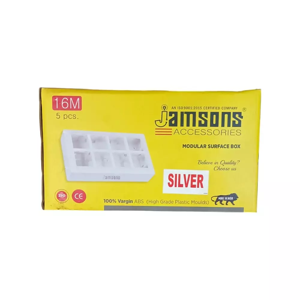 JAMSONS Surface Box with Plate 16 Module Vargin ABS Silver Line Color, JM-063 (Pack of 5)