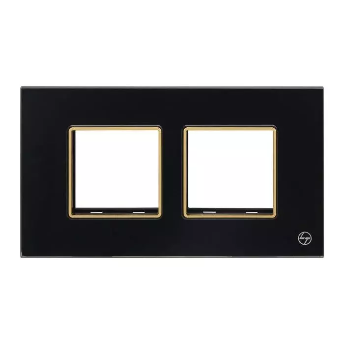 L&T [ Lauritz Knudsen ] Entice Glass Cover Plate With Grid Frame Onyx Black Color 4 Module, CB91104FB02