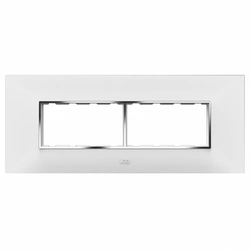K9 Euro Cover Plate With Base Frame I-Wood Chrome 8 Module (Horizontal) White, 9506 (Pack of 10)