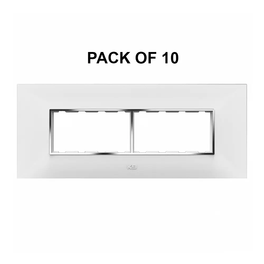 K9 Euro Cover Plate With Base Frame I-Wood Chrome 8 Module (Horizontal) White, 9506 (Pack of 10)