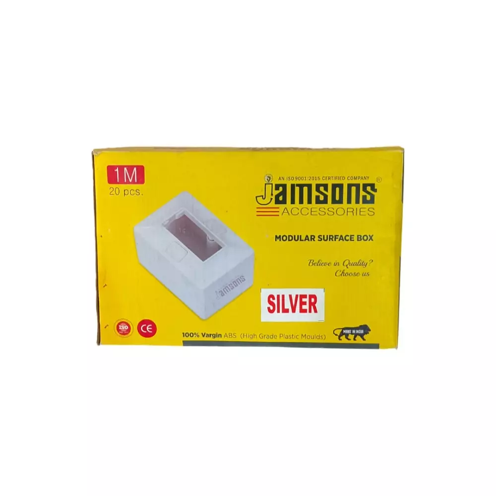 JAMSONS Surface Box with Plate 1 Module Vargin ABS Silver Line Color, JM-054 (Pack of 20)