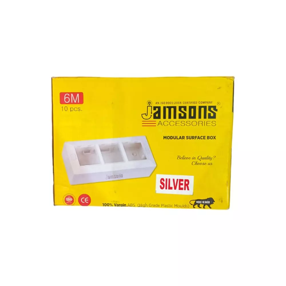 JAMSONS Surface Box with Plate 6 Module Vargin ABS Silver Line Color, JM-058 (Pack of 10)