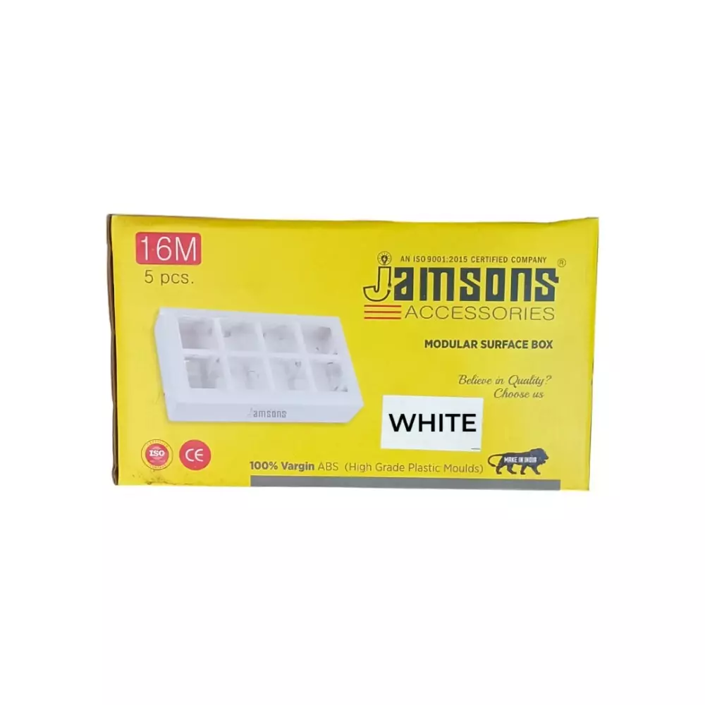 JAMSONS Surface Box with Plate 16 Module Vargin ABS White Color, JM-063 (Pack of 5)