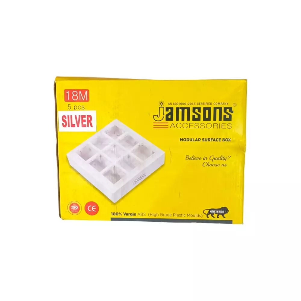 JAMSONS Surface Box with Plate 18 Module Vargin ABS Silver Line Color, JM-064 (Pack of 5)