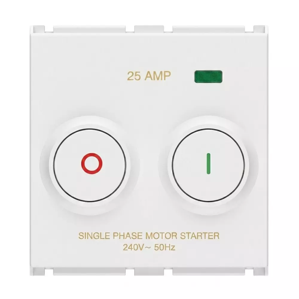 Goldmedal Air Motor Starter Switch Single Pole 240 V Absolute White 25 A Current 2 Module for Commecial and Industrial Use, 182059