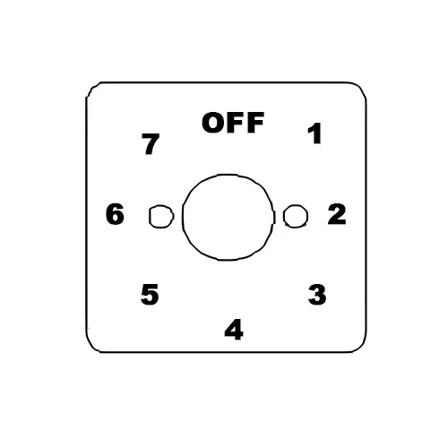 Kaycee AC Rotary Cam Switch 7 Way With Off 45° 12 Amp 2 Pole, 8T24GOYR
