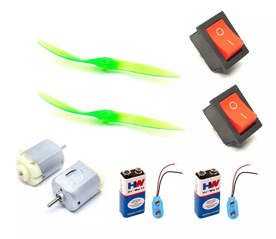 Invento ISC 1945-1B 20x15 x25mm DC Motor with Blade Fan/Rocker Switch and Battery