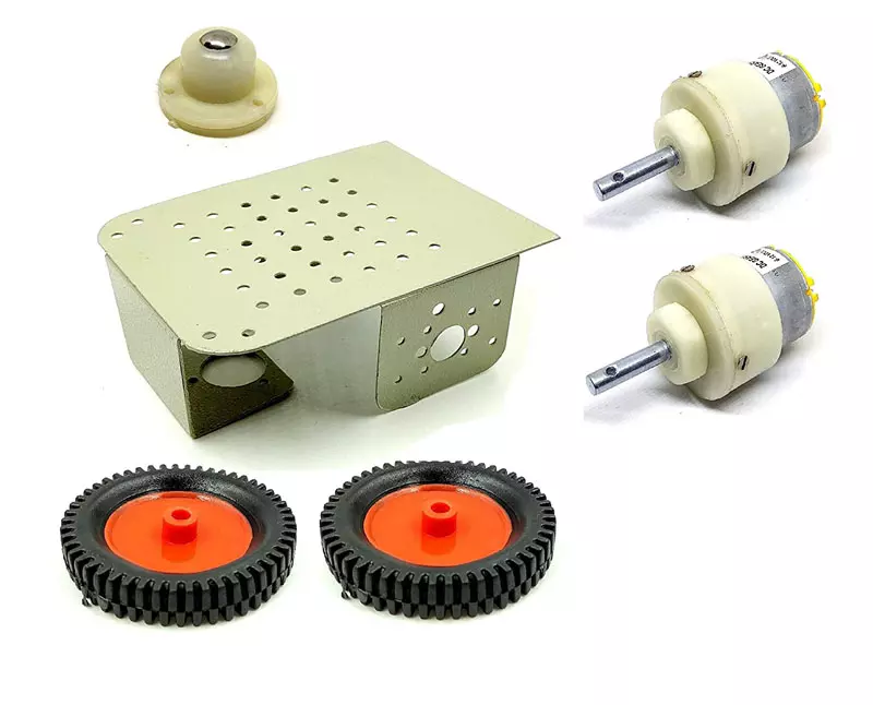 Invento 2 Wheel Car Kit Metal Chassis 130x105x45mm + 300 RPM DC Motor Wheel Robot Smart Car ISC 1590-G