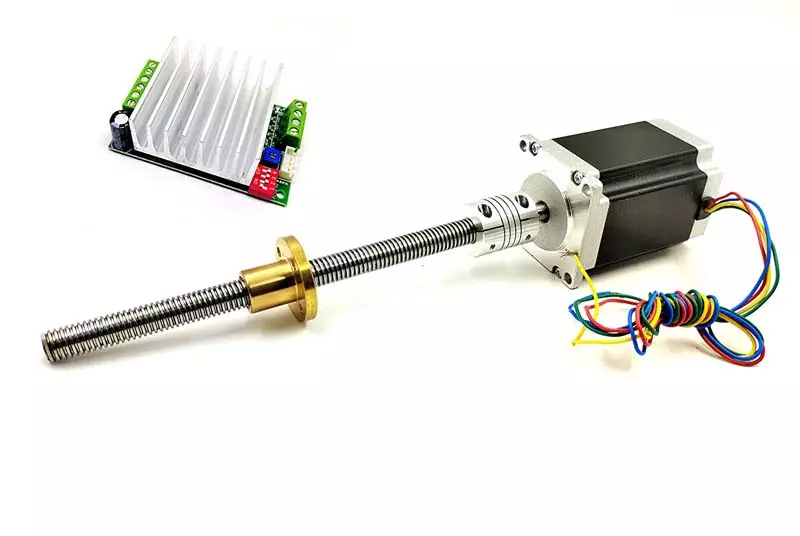 Invento TB6600 Driver + Nema 23 25 Kg-cm Stepper Motor + Flexible coupling + 200mm (0.2 mtr) 12mm T12 TR12 2mm Pitch Lead Screw + Brass Nut ISC 1179-B2