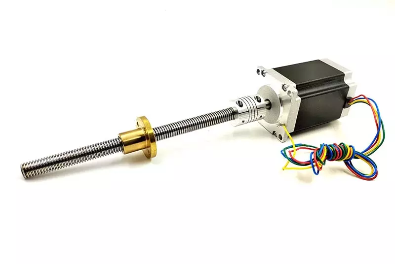 Invento Nema 23 25 Kg-cm Stepper Motor + Flexible coupling + 100mm (0.1 Mtr.tr) 12mm T12 TR12 2mm Pitch Lead Screw + Brass Nut ISC 1179-X