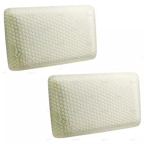 MOMJI Contoured Neck Pillow Memory Foam Removable Pillowcase with Zipper Cover King Size, BE-U8CX-2V8D (Pack of 2)