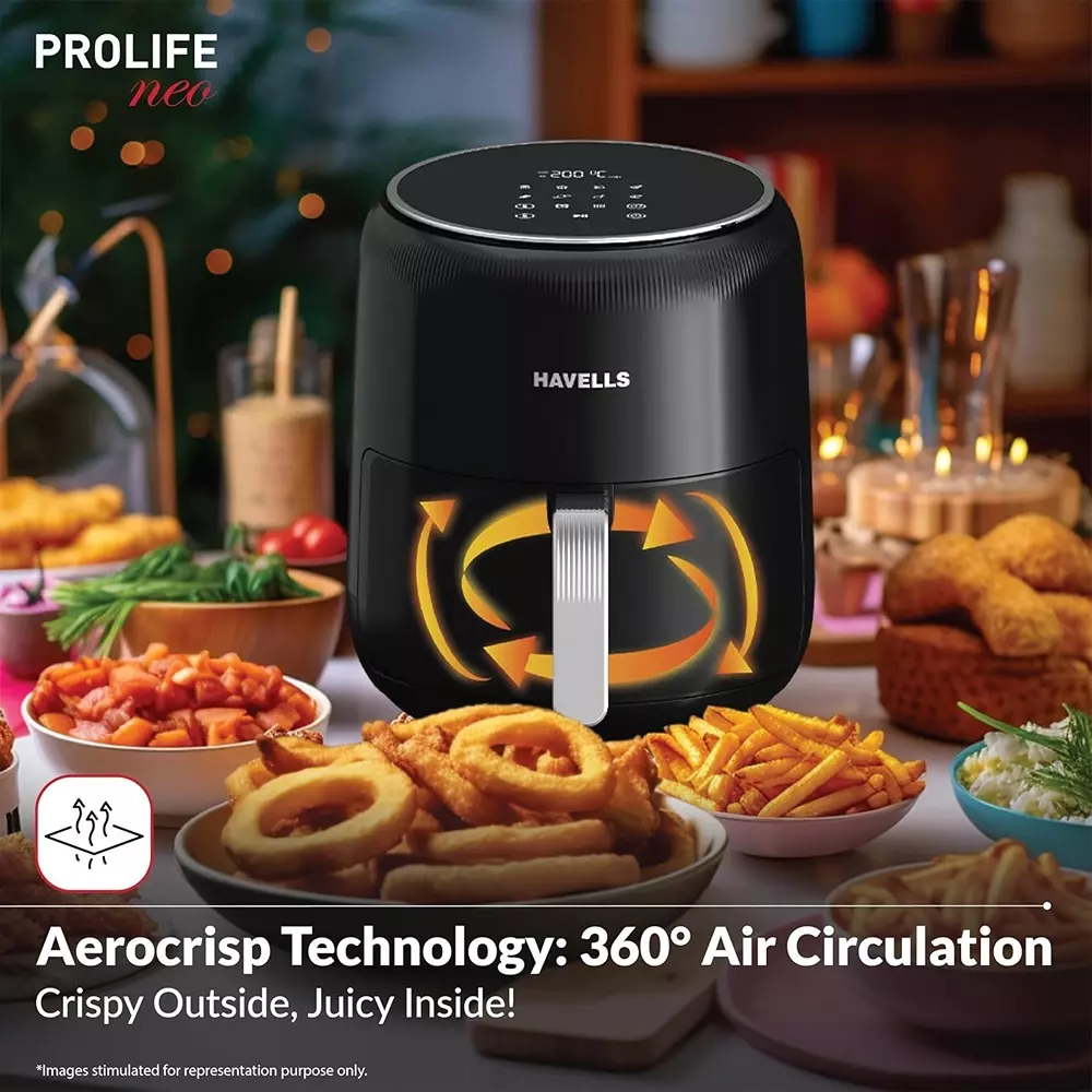 Havells Prolife Neo 1500 W Air Fryer 4.5 L Black, GHCAFEPK150