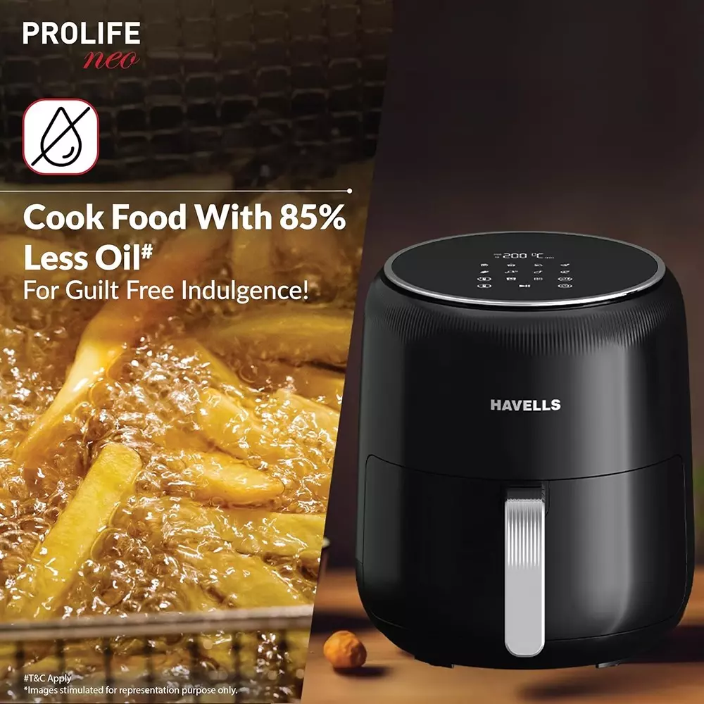 Havells Prolife Neo 1500 W Air Fryer 4.5 L Black, GHCAFEPK150