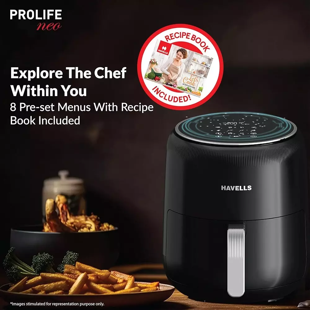 Havells Prolife Neo 1500 W Air Fryer 4.5 L Black, GHCAFEPK150