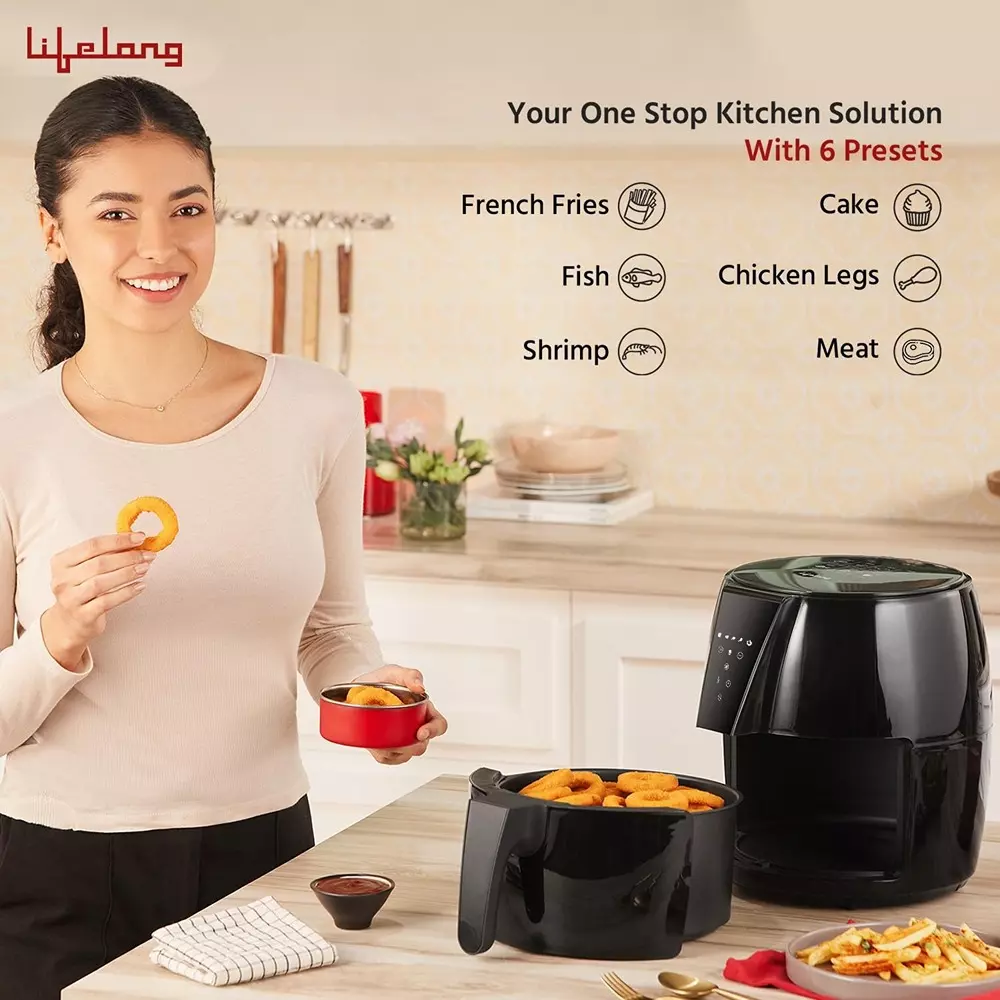 Lifelong Air Fryer Black 1350 W Power 4.2 L Capacity Plastic Touch Panel Control, LLHFD439