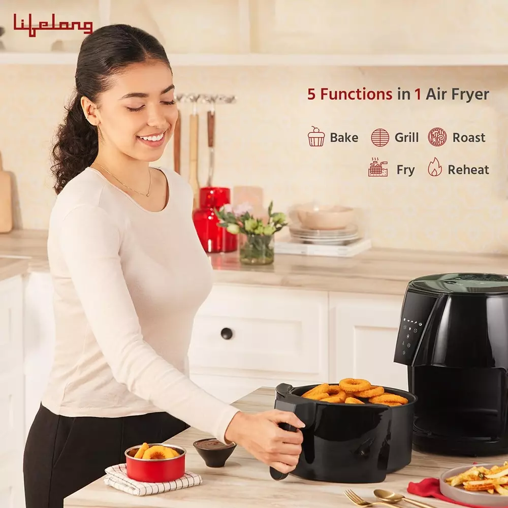 Lifelong Air Fryer Black 1350 W Power 4.2 L Capacity Plastic Touch Panel Control, LLHFD439
