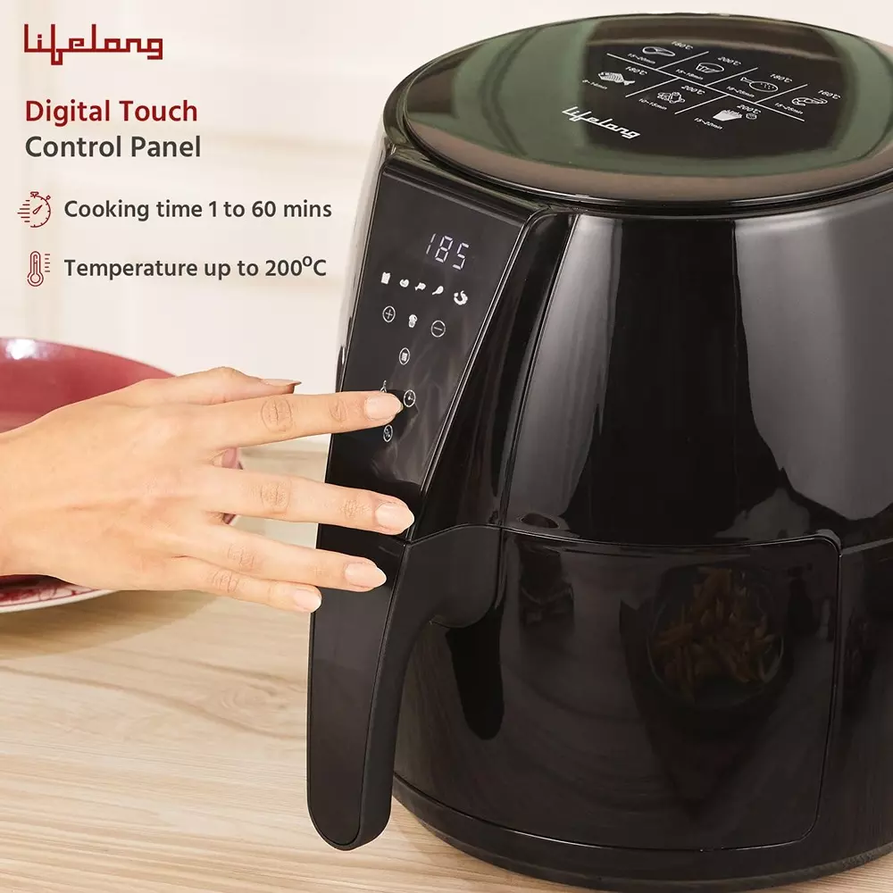 Lifelong Air Fryer Black 1350 W Power 4.2 L Capacity Plastic Touch Panel Control, LLHFD439