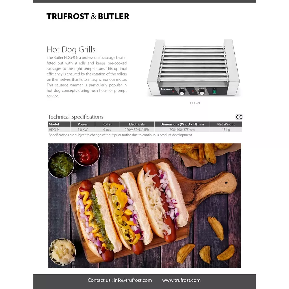 butler-18-kw-hot-dog-grill-with-stainless-steel-body-and-9-pcs-rollers-hdg-9