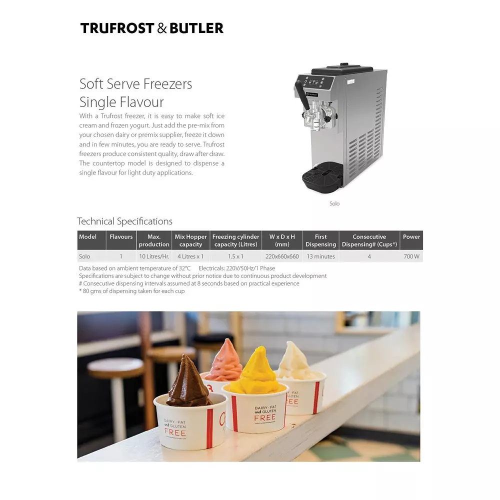 Trufrost Electric Single Flavour Soft Serve Dispenser, Solo