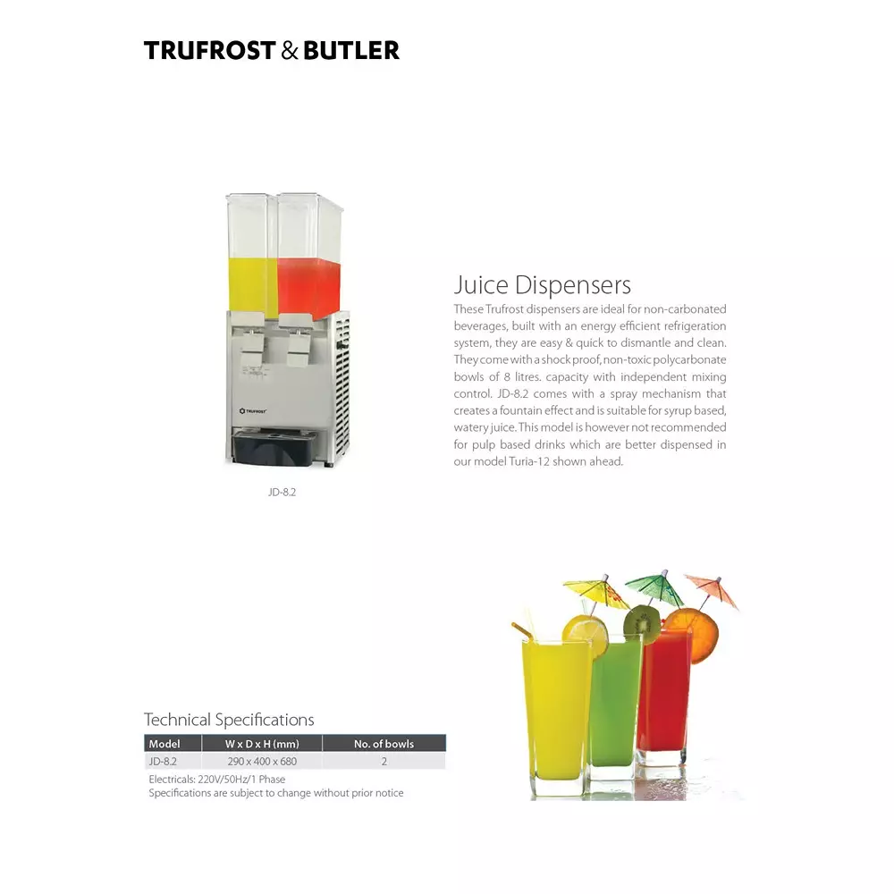 Trufrost Electric Juice/Beverage Dispenser with 2 x 8 Ltr Jars, JD 8.2