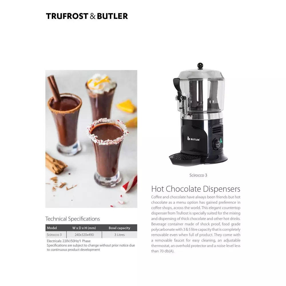 Trufrost 3 Ltr Electric Hot Chocolate Dispenser, Scirocco 3