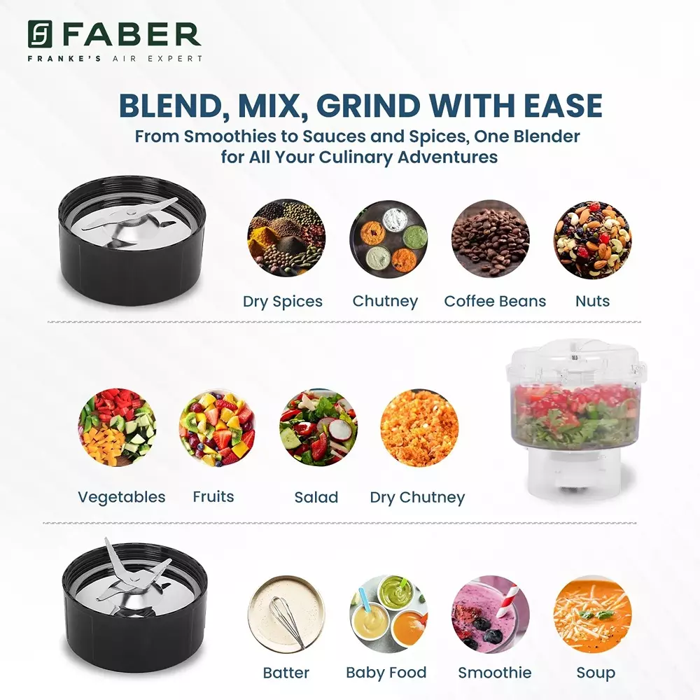 Faber FSB Sportz 3 In 1 Blender 400 W Power Copper Motor Carbon