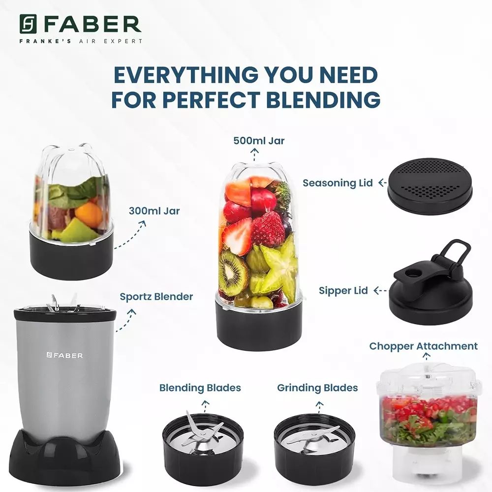 Faber FSB Sportz 3 In 1 Blender 400 W Power Copper Motor Carbon