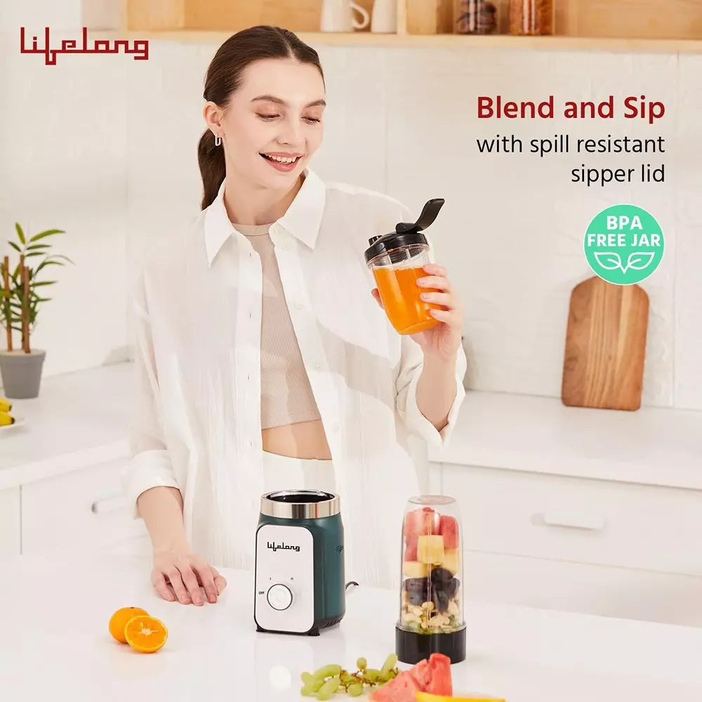 Lifelong Nutri Blender Kit Stainless Steel Green Corded Electric 500 W Power 700 ml Capacity ABS 220 V AC for Fruits & Vegetables, LLNBB004