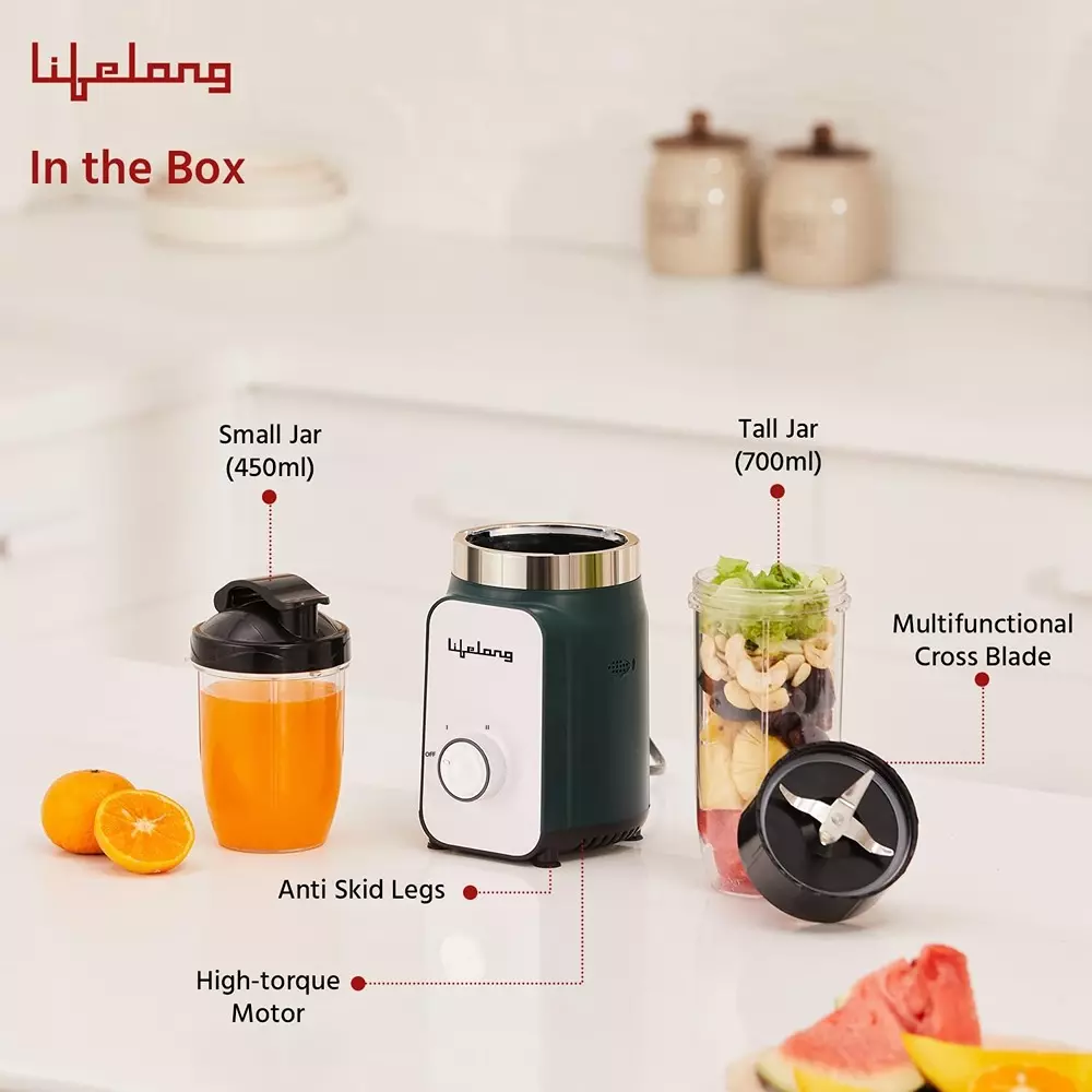 Lifelong Nutri Blender Kit Stainless Steel Green Corded Electric 500 W Power 700 ml Capacity ABS 220 V AC for Fruits & Vegetables, LLNBB004