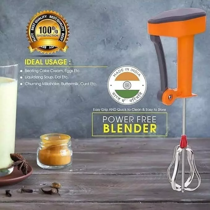 GENERIC Manual Hand Blender With Stainless Steel Blade 500 ml, Orange (Pack of 2)