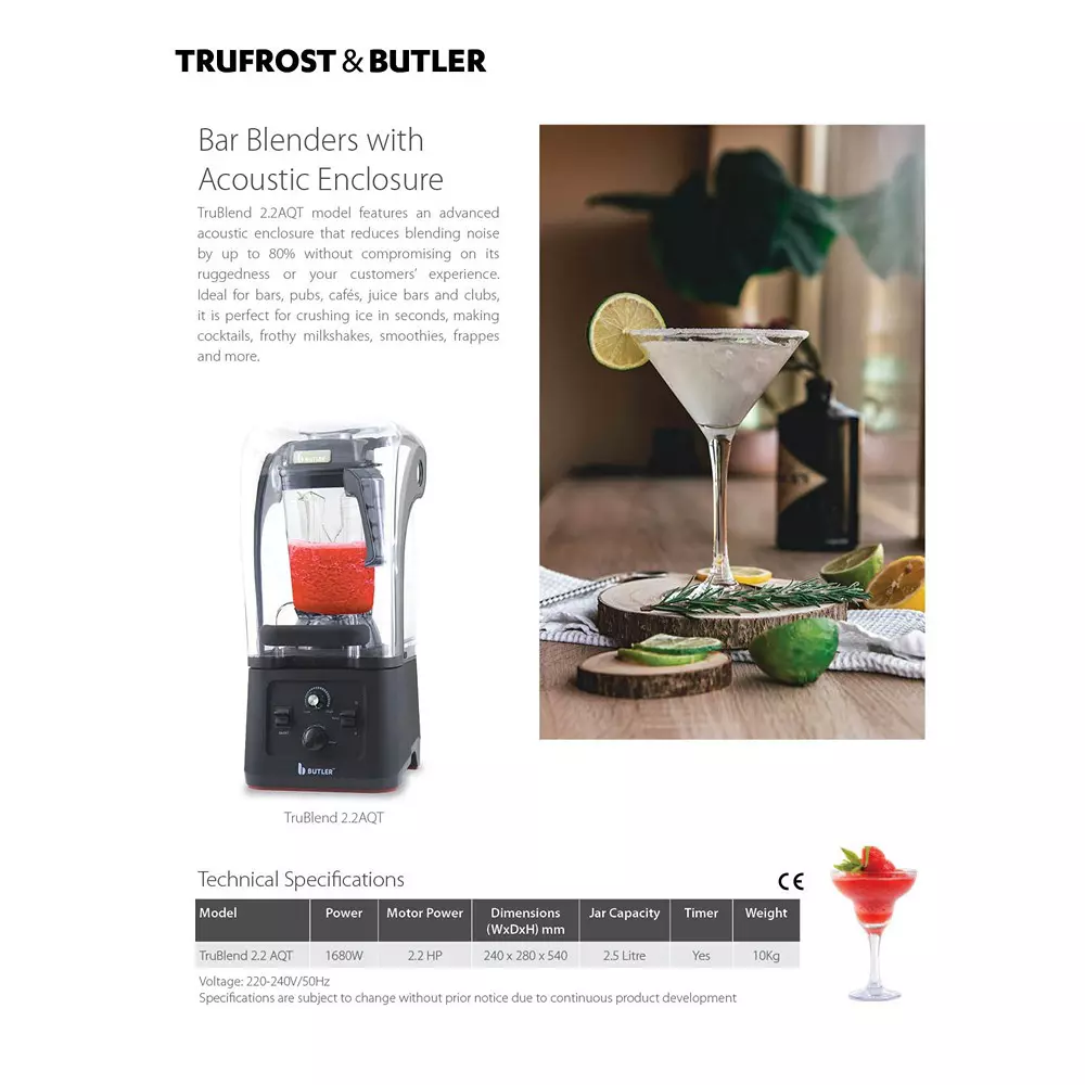 Butler 1680W High Performance Commercial Blender, TruBlend 2.2 AQT