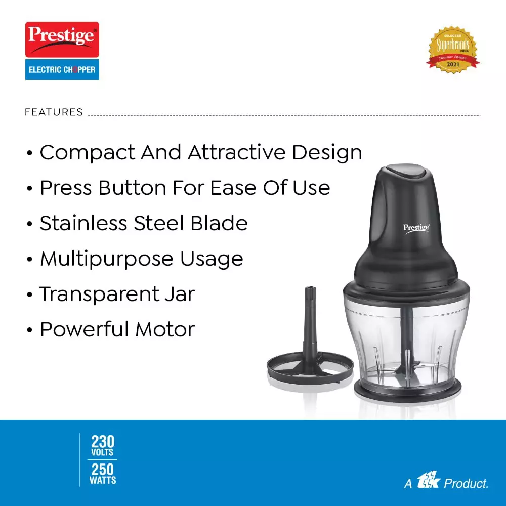 Prestige Pec 4.0 Electric Chopper With Jar 250 W Stainless Steel Blade Polycarbonate Jar Black, 41051