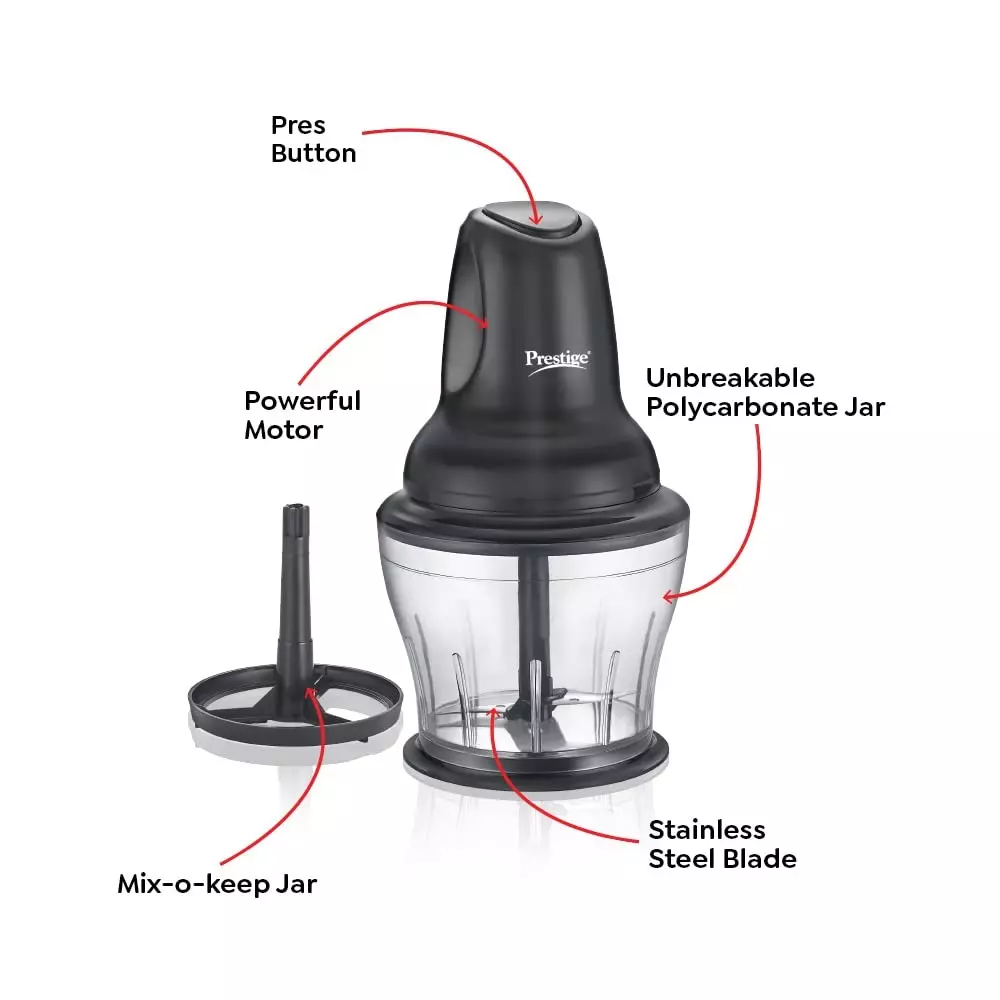 Prestige Pec 4.0 Electric Chopper With Jar 250 W Stainless Steel Blade Polycarbonate Jar Black, 41051