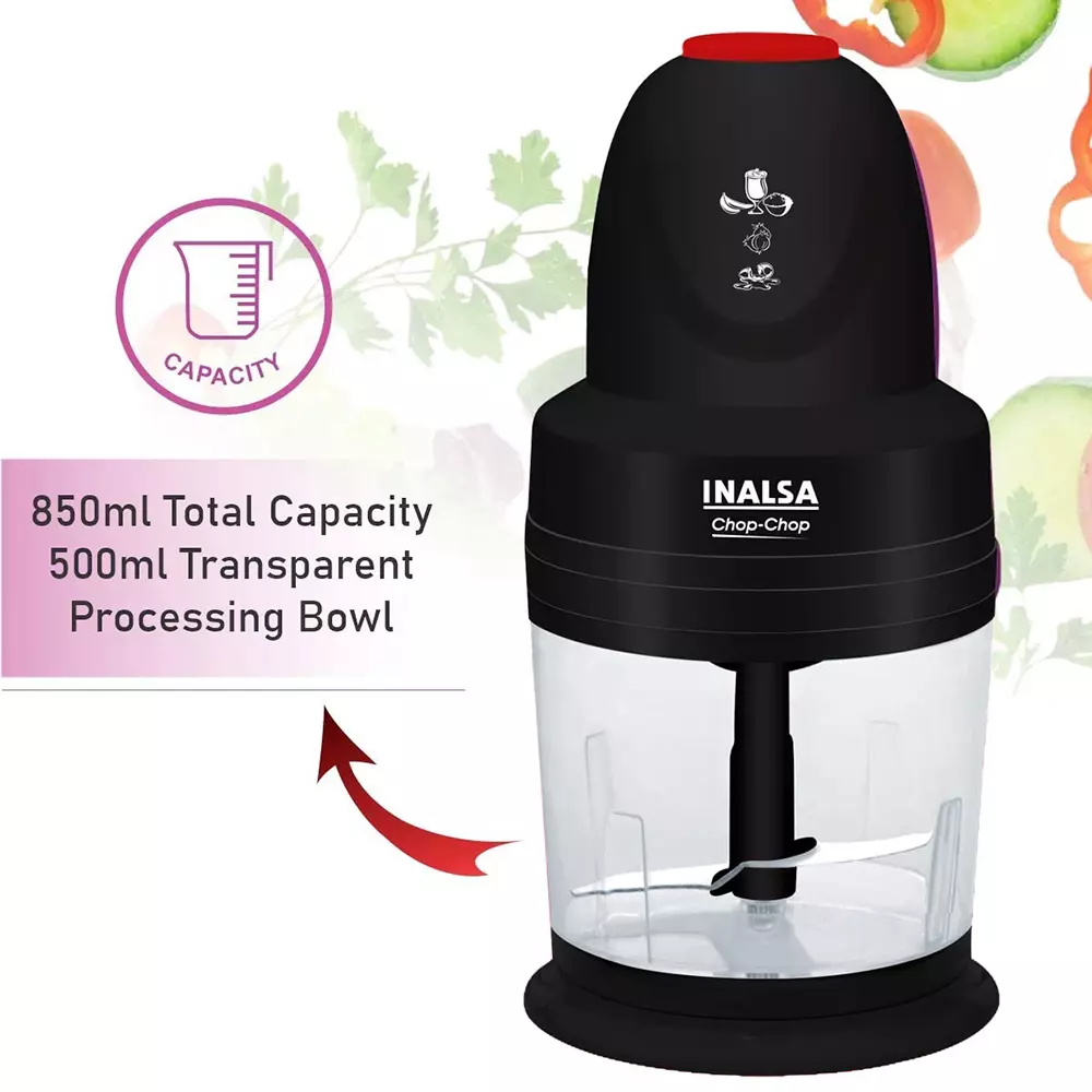 Inalsa Chop Electric Chopper 250 W Cooper Winding Motor Stainless Steel 500 ml Capacity Black Color