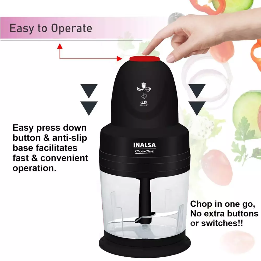 Inalsa Chop Electric Chopper 250 W Cooper Winding Motor Stainless Steel 500 ml Capacity Black Color
