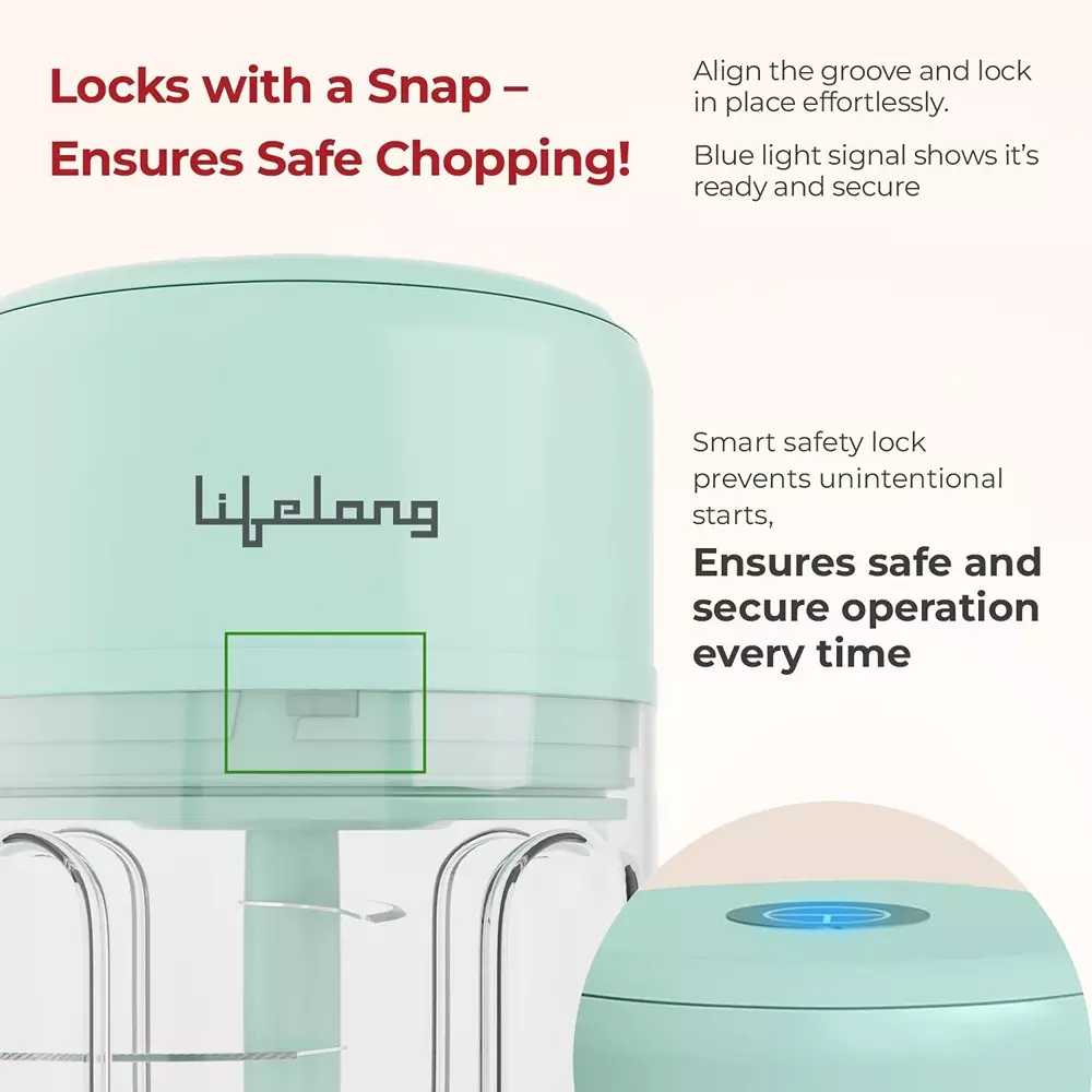 Lifelong Wireless Electric Chopper USB Port Stainless Steel Blade Material 30 W Power 250 ml Capacity Plastic for Fruits & Vegetables, LLWC04