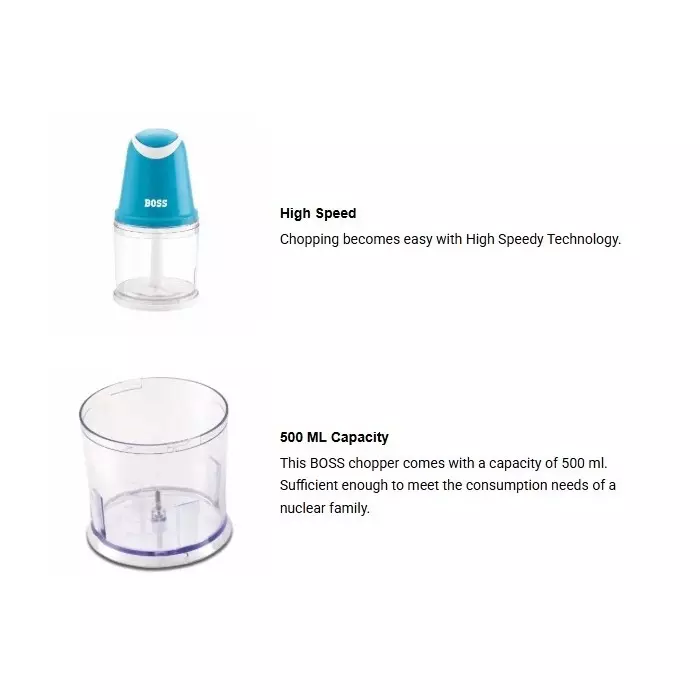boss-260-w-speedy-vegetable-chopper-500-ml-capacity-blue-color-and-230-v-ac-50-hz-power-supply-b708