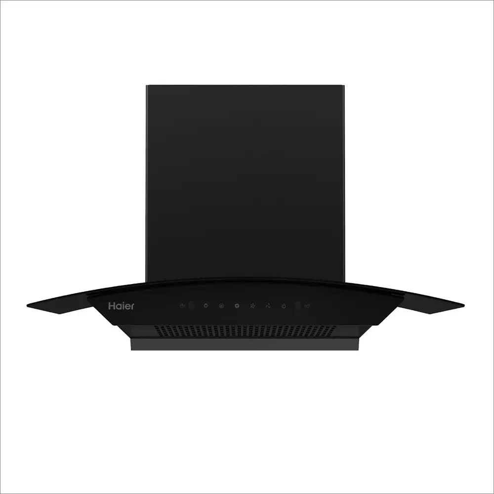 Haier 90 cm Chimney Glass-Shaped - Hood Color Display Black AC Motor 1700 m³/h Suction, HIH-G90HM-N
