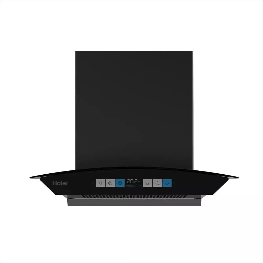 Haier 60 cm Chimney Glass-Shaped - Hood Color Display Black AC Motor 1700 m³/h Suction, HIH-G60HM-N