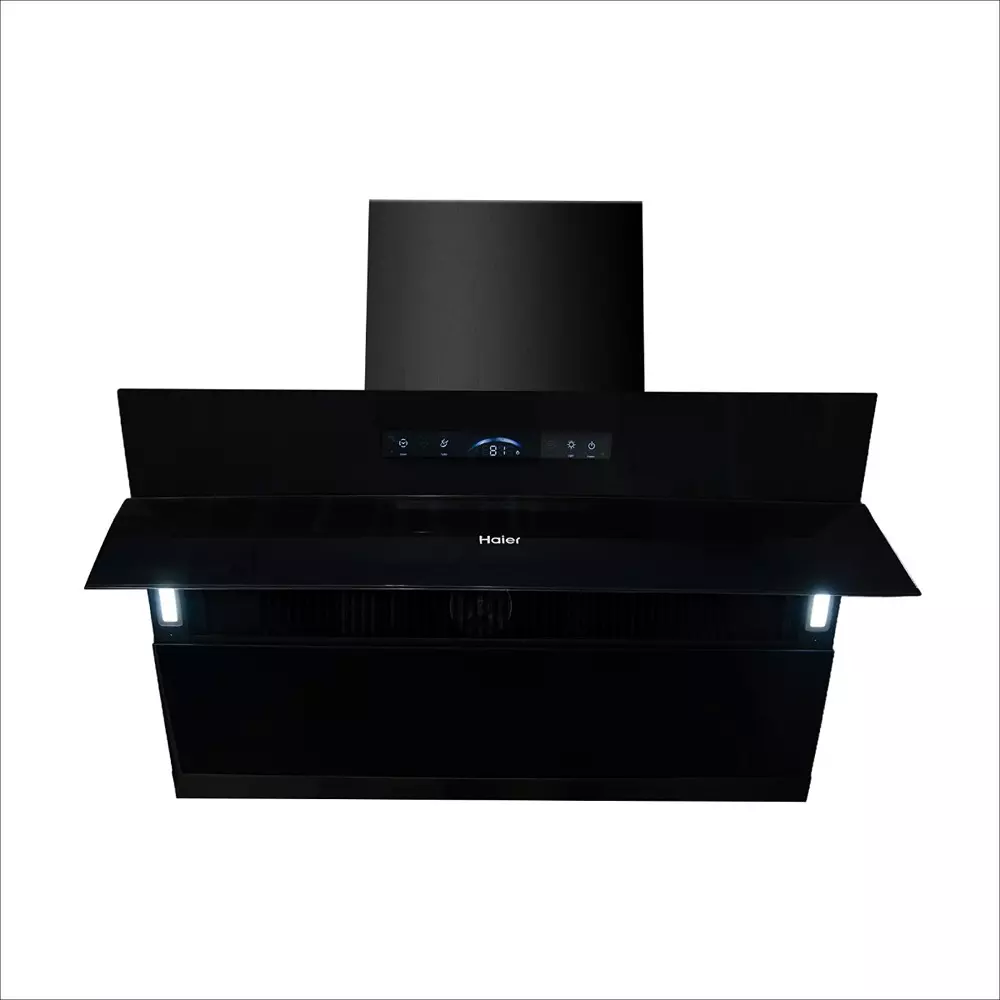 Haier 60 cm BLDC Chimney Vertical-Hood BW Display, Blue Graphics Black BLDC Motor 1650 m³/h Suction, HIH-C1600-BLDC-IN