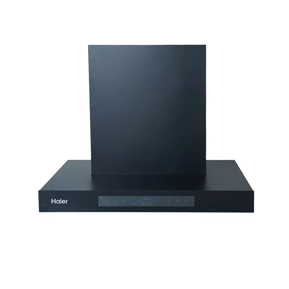 Haier 90 cm BLDC Chimney T-Shaped-Hood BW Display, Blue Graphics Black BLDC Motor 1600 m³/h Suction, HIH-T1900-BLDC-IN