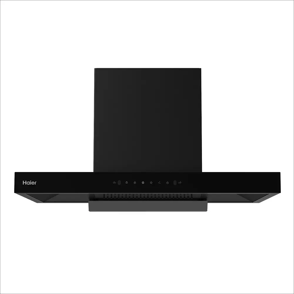 Haier 90 cm Flat Chimney T-Shaped-Hood BW Display, Blue Graphics Black AC Motor 1750 m³/h Suction, HIH-T1901