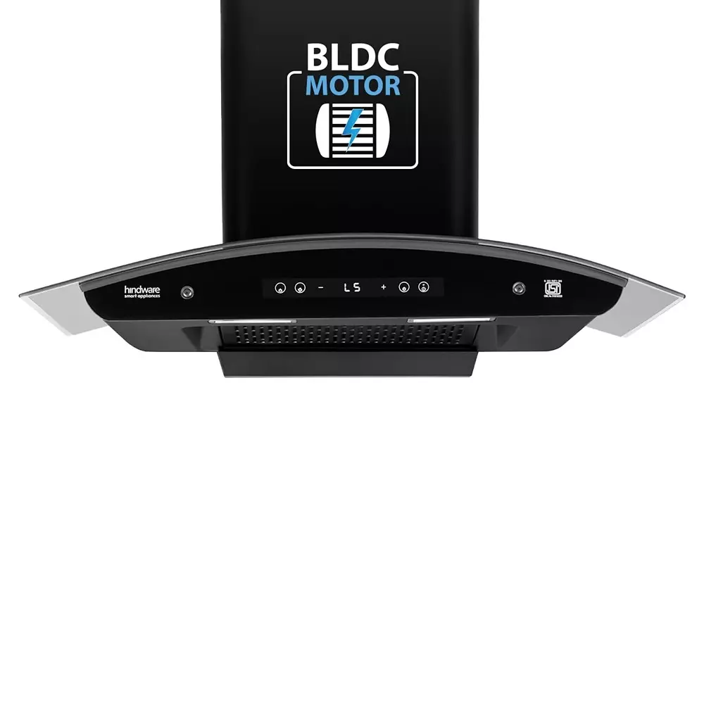 Hindware Alexio Plus Chimney 90 cm Size 1450 m³/hr Suction Capacity Black, 527187