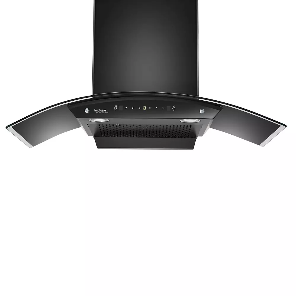 Hindware Amyra Chimney 90 cm Size 1200 m³/hr Suction Capacity Black, Amyra90CH