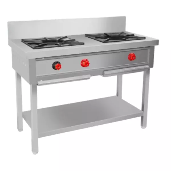 Shri Saraswati Kitchen Equipment 2 Burner Range 48X24X34 inch SS202 LPG Gas, SSKE 20