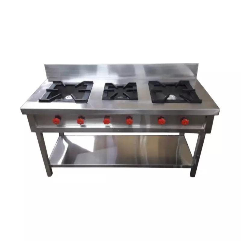 Shri Saraswati Kitchen Equipment 3 Burner Range 60X24X34 inch S.S. 304 LPG Gas, SSKE 21