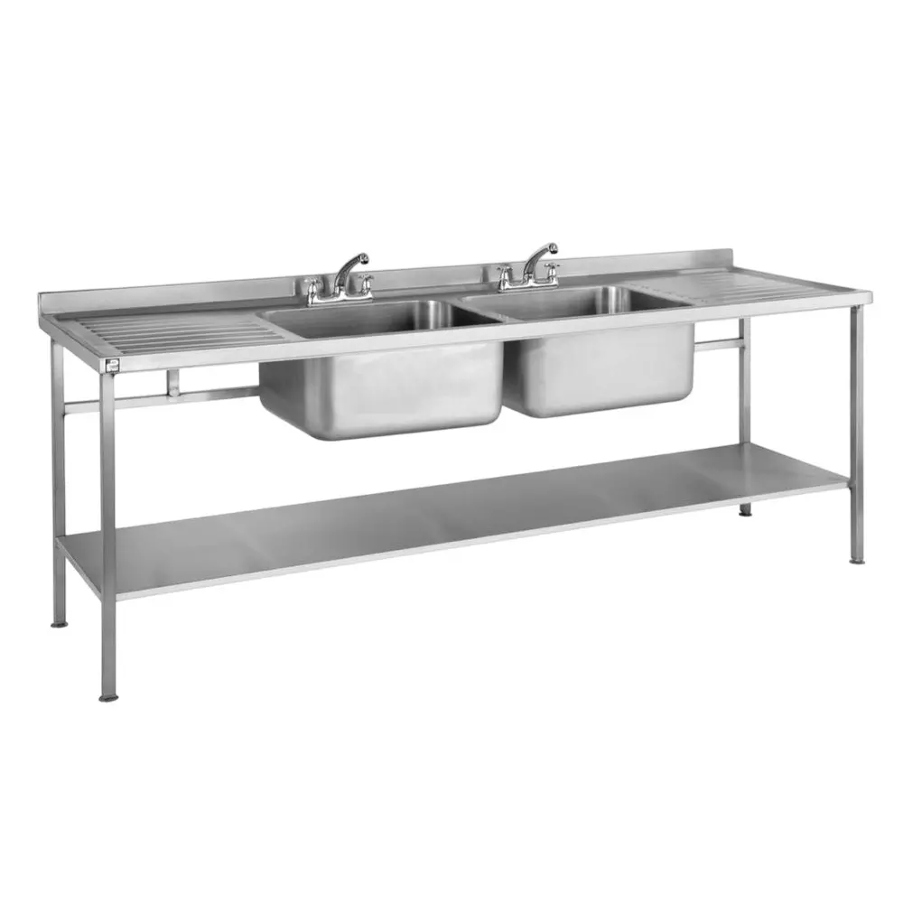 Shri Saraswati Kitchen Equipment Two Sink Unit 48X24X34+6 inch S.S. 304 Rectangular Sliver, SSKE 43